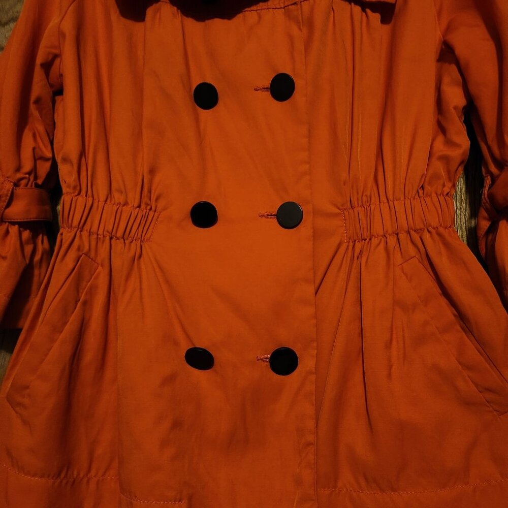 Women's Orange Double-Breasted Lightweight Jacket with Black Buttons - Picture 4 of 9